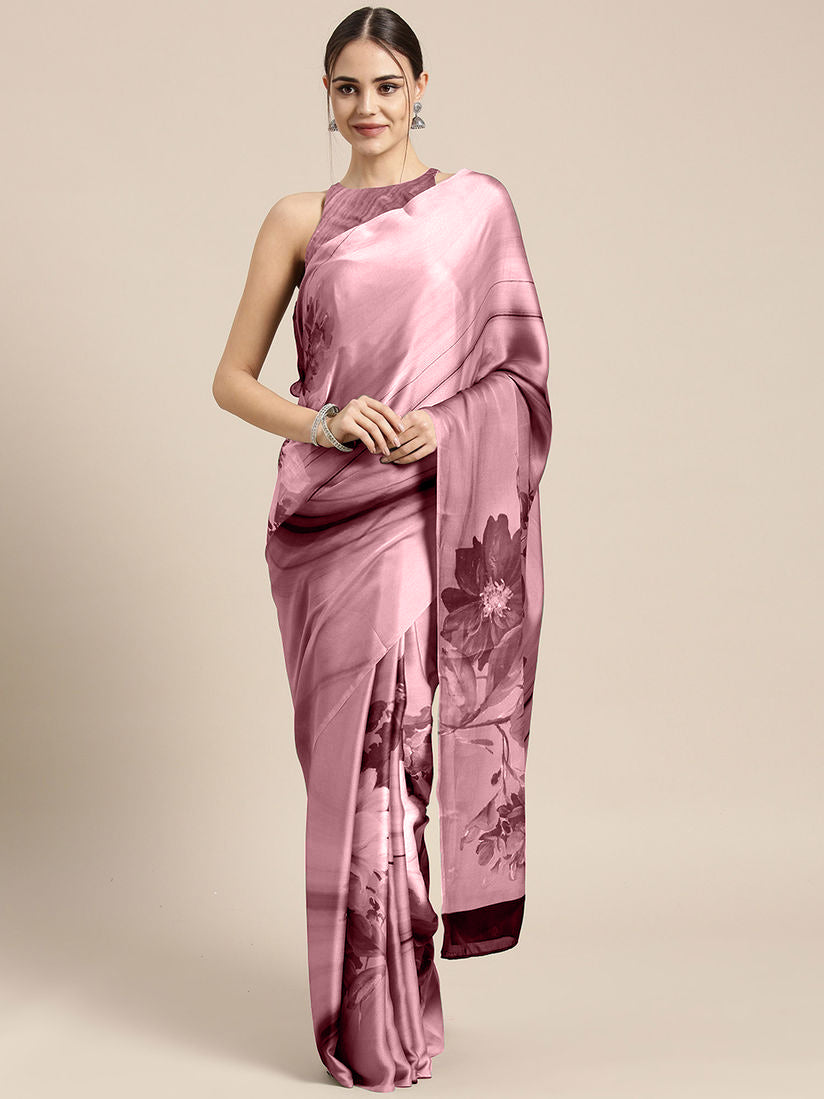 Beautiful Floral Printed Satin Sarees