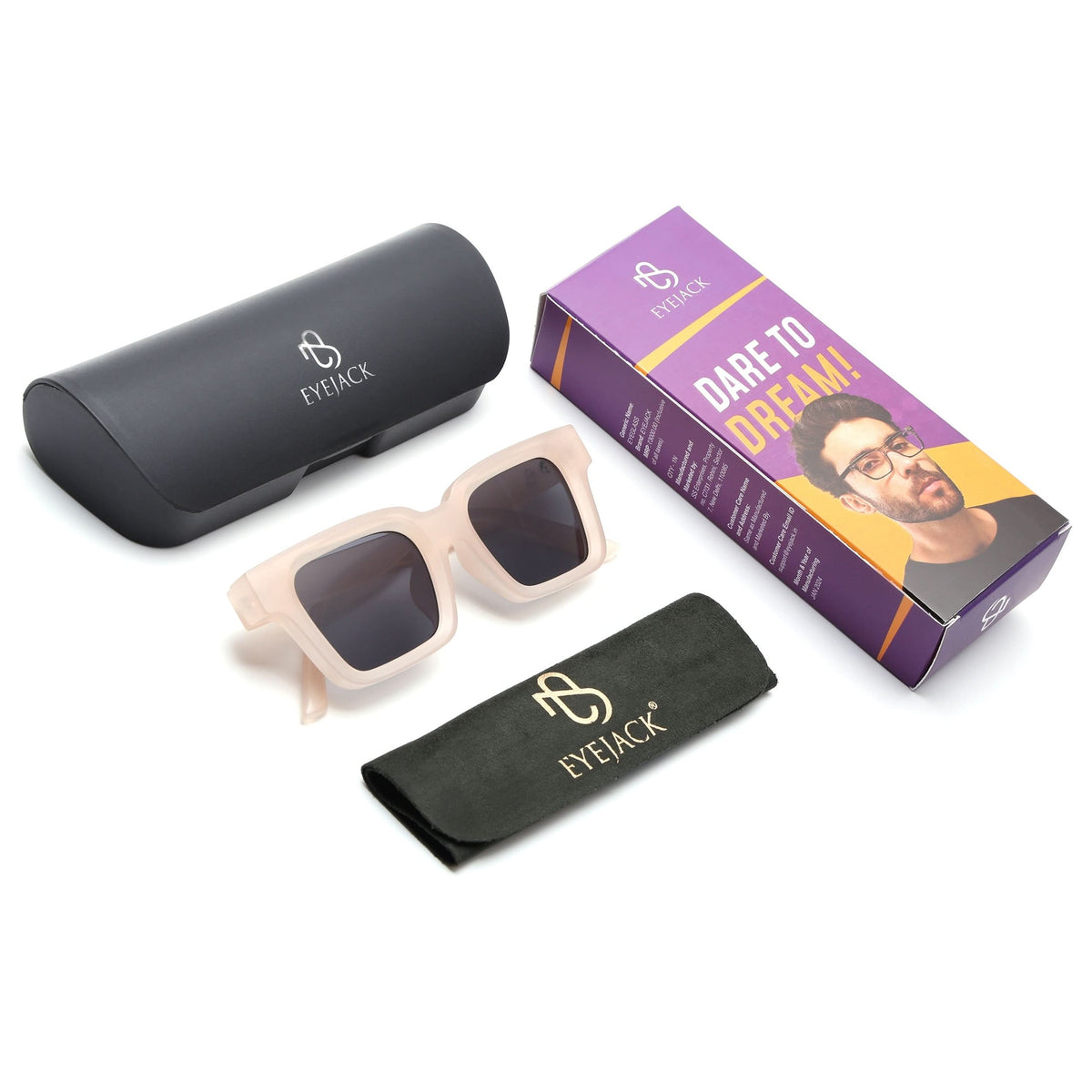 Eyejack Cream Square Sunglasses for Men and Women - detail view
