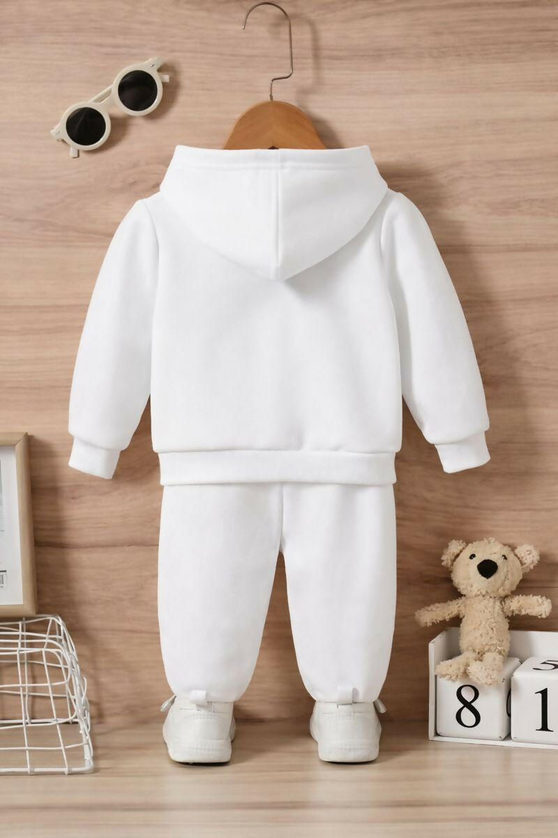 Kids Astronaut Printed White Cotton Blend Hoodie & Jogger Set Luck Fashion