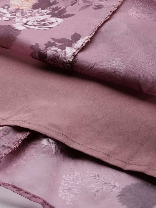 Bollywood Vogue Ready To Wear Mauve Organza Digital Printed Dress