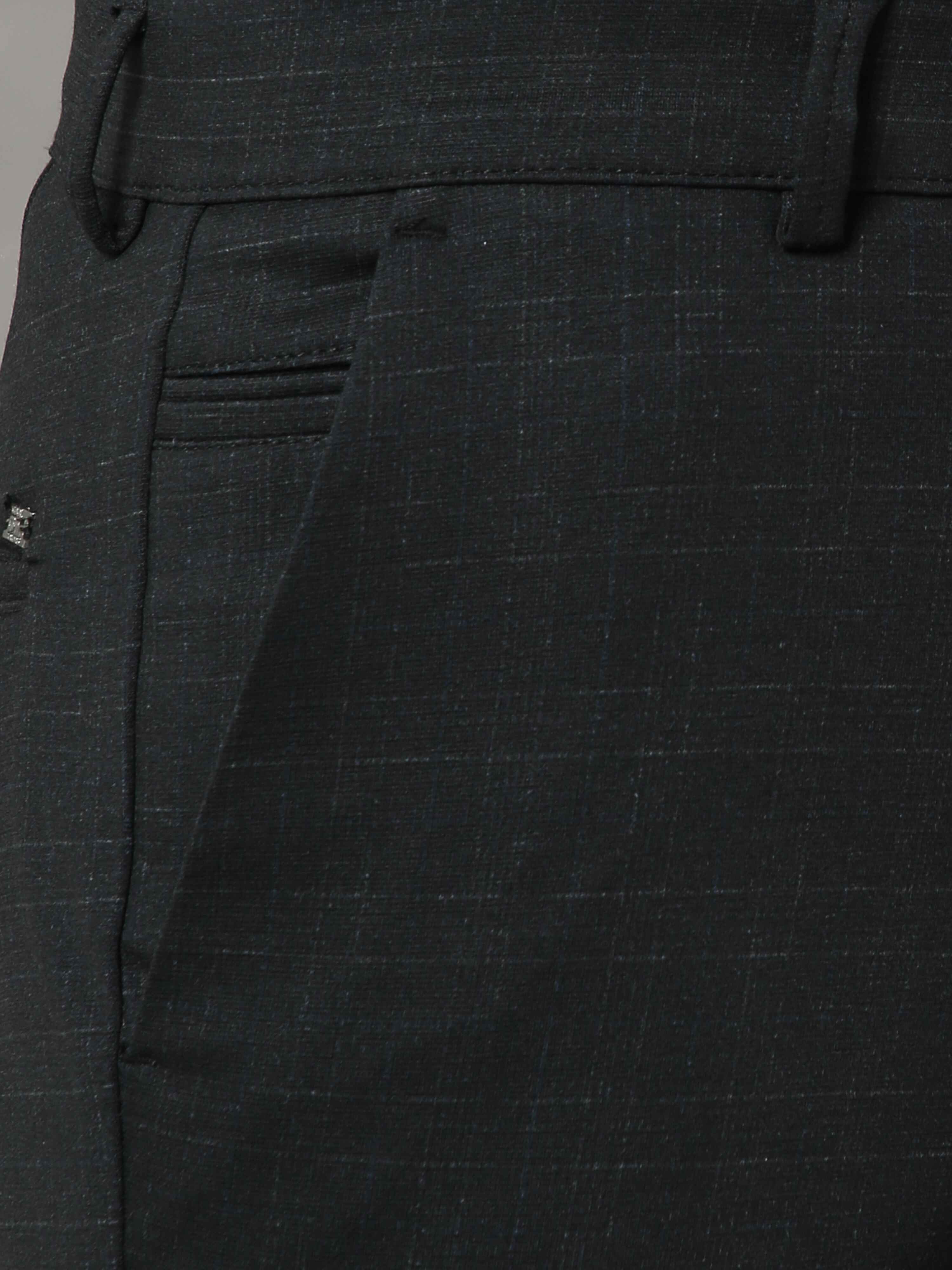 Men's Black Narrow Fit Checks Lycra Casual Trouser