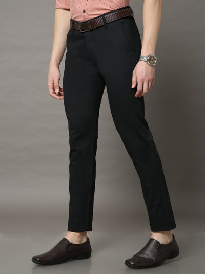 Men's Black Narrow Fit Printed Casual Trousers