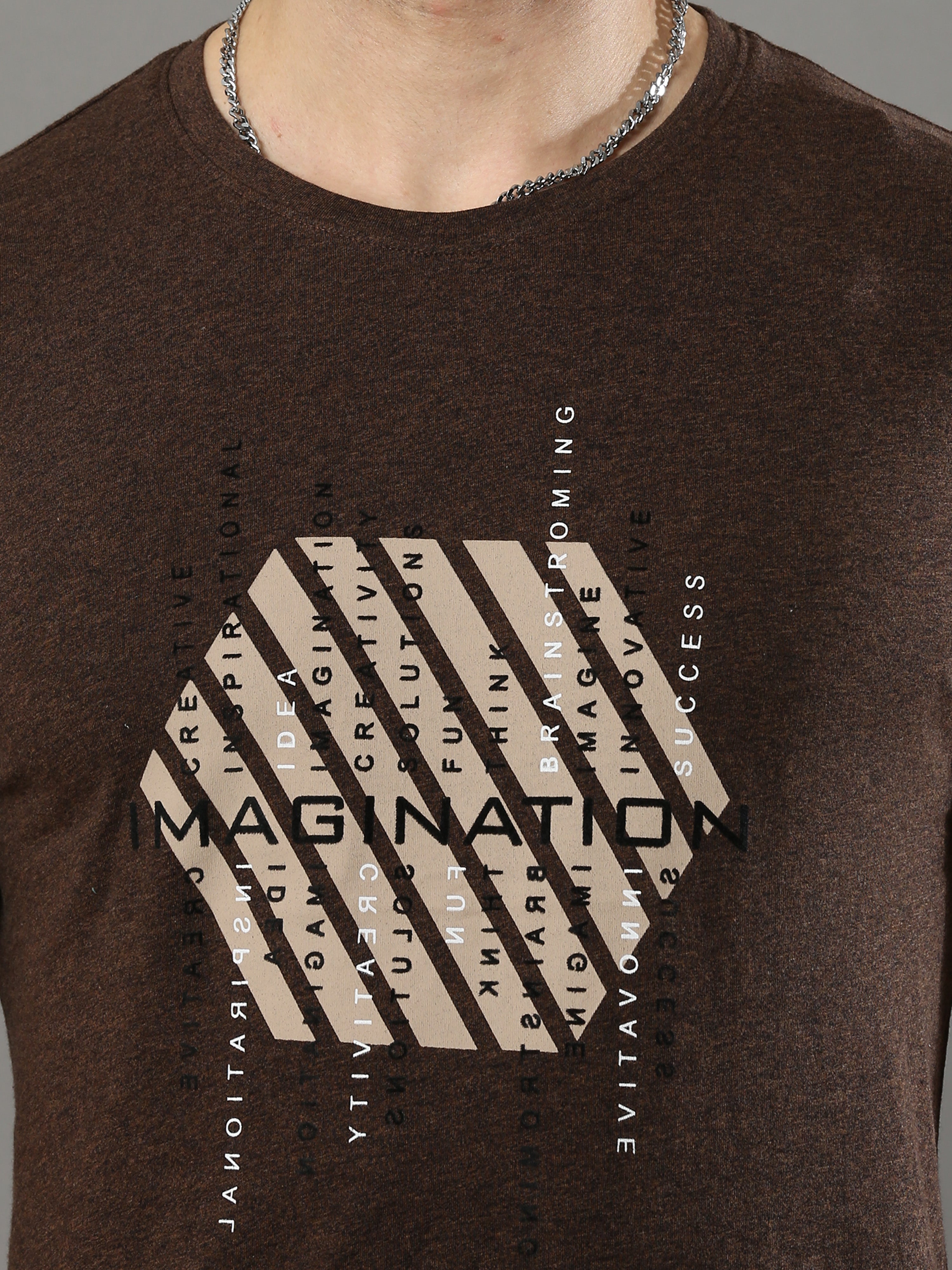 Men's Brown Regular Fit Printed Half Sleeves Crew Neck T-Shirt