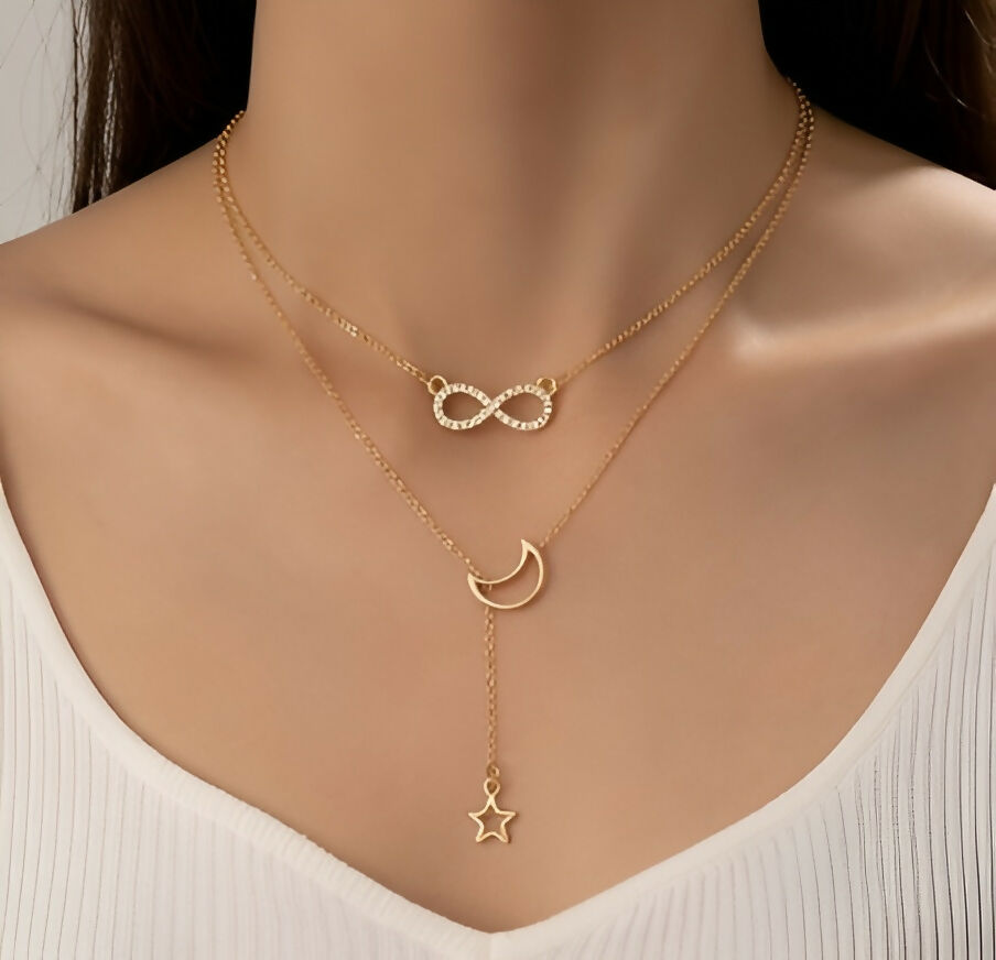Infinity & Crescent Moon Necklace Set (2 Pieces)