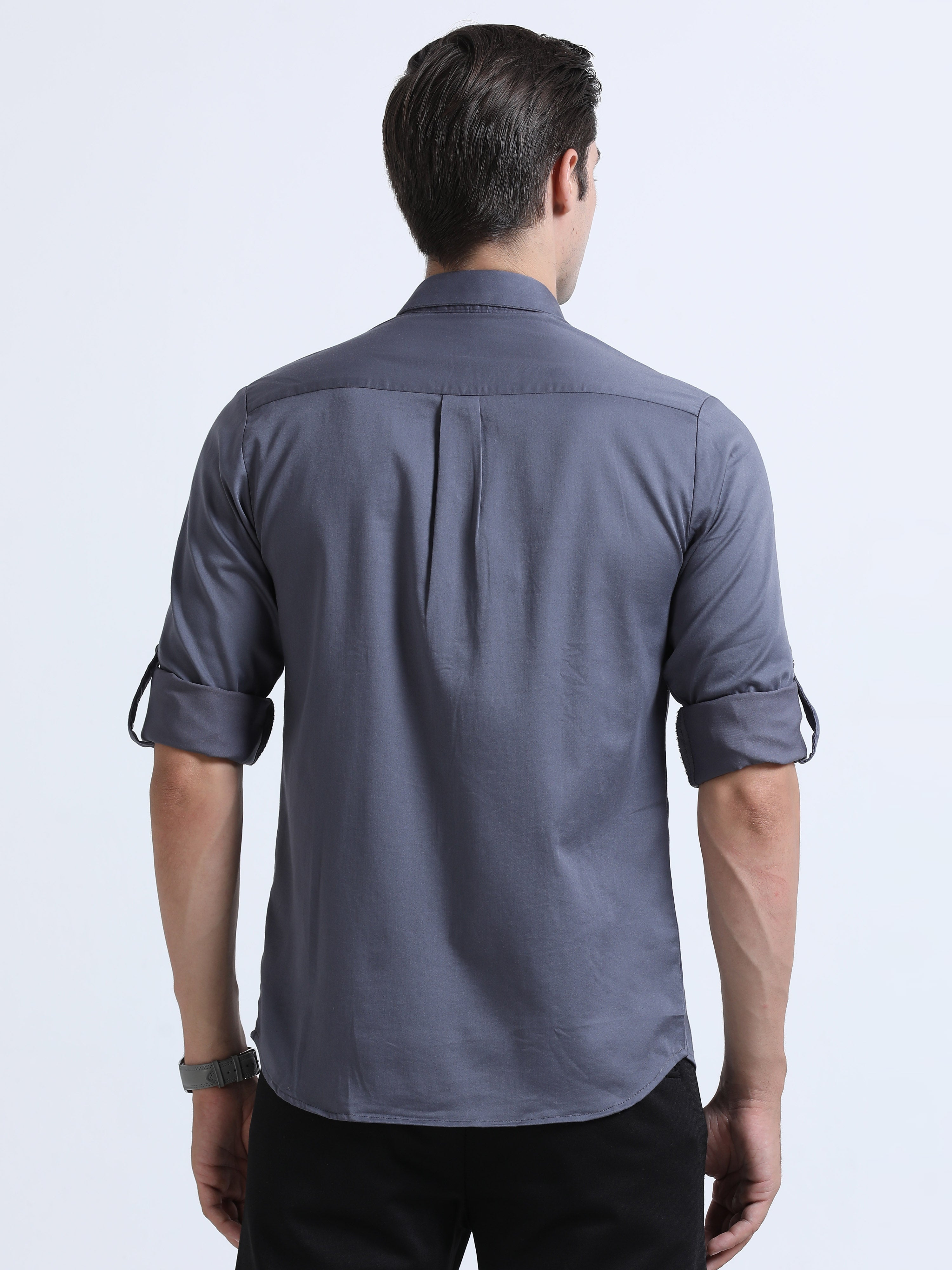 Men's Grey Slim Fit Solid Full Sleeve Satin Casual Shirt