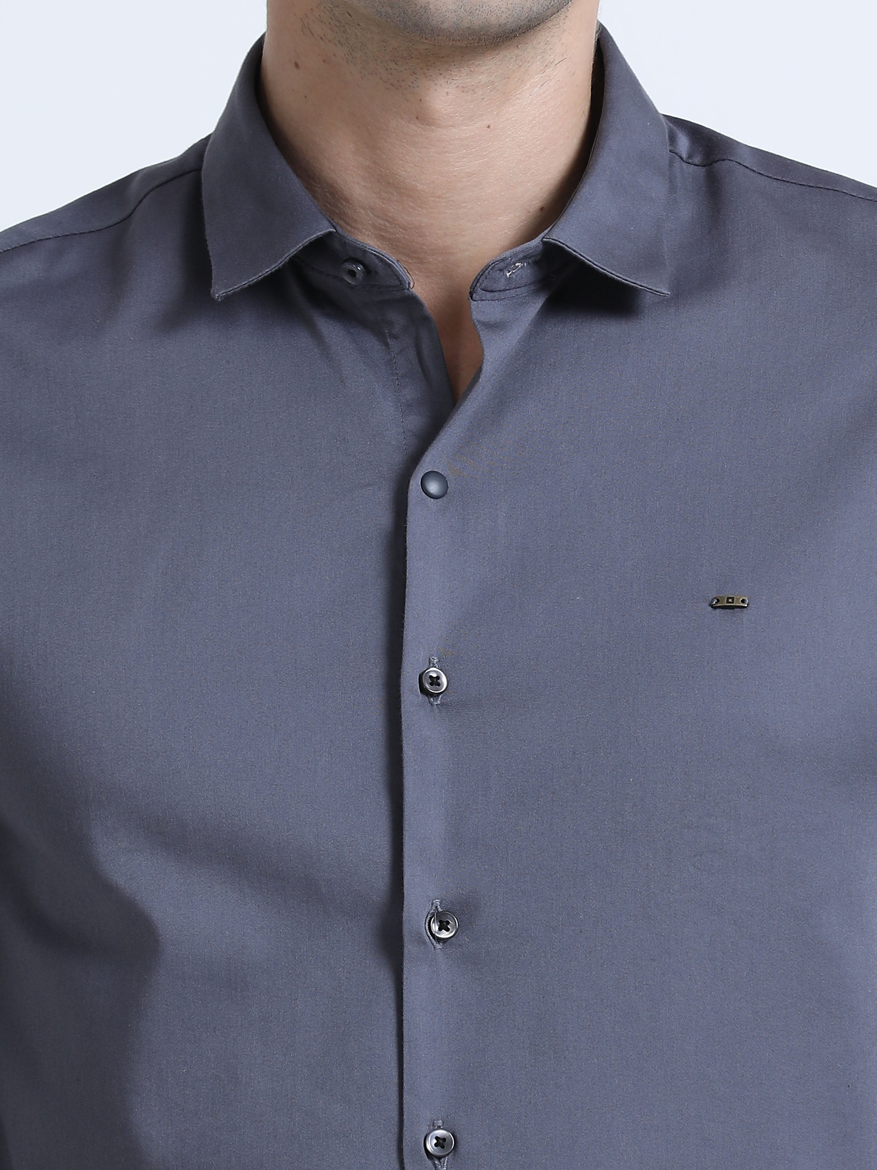 Men's Grey Slim Fit Solid Full Sleeve Satin Casual Shirt