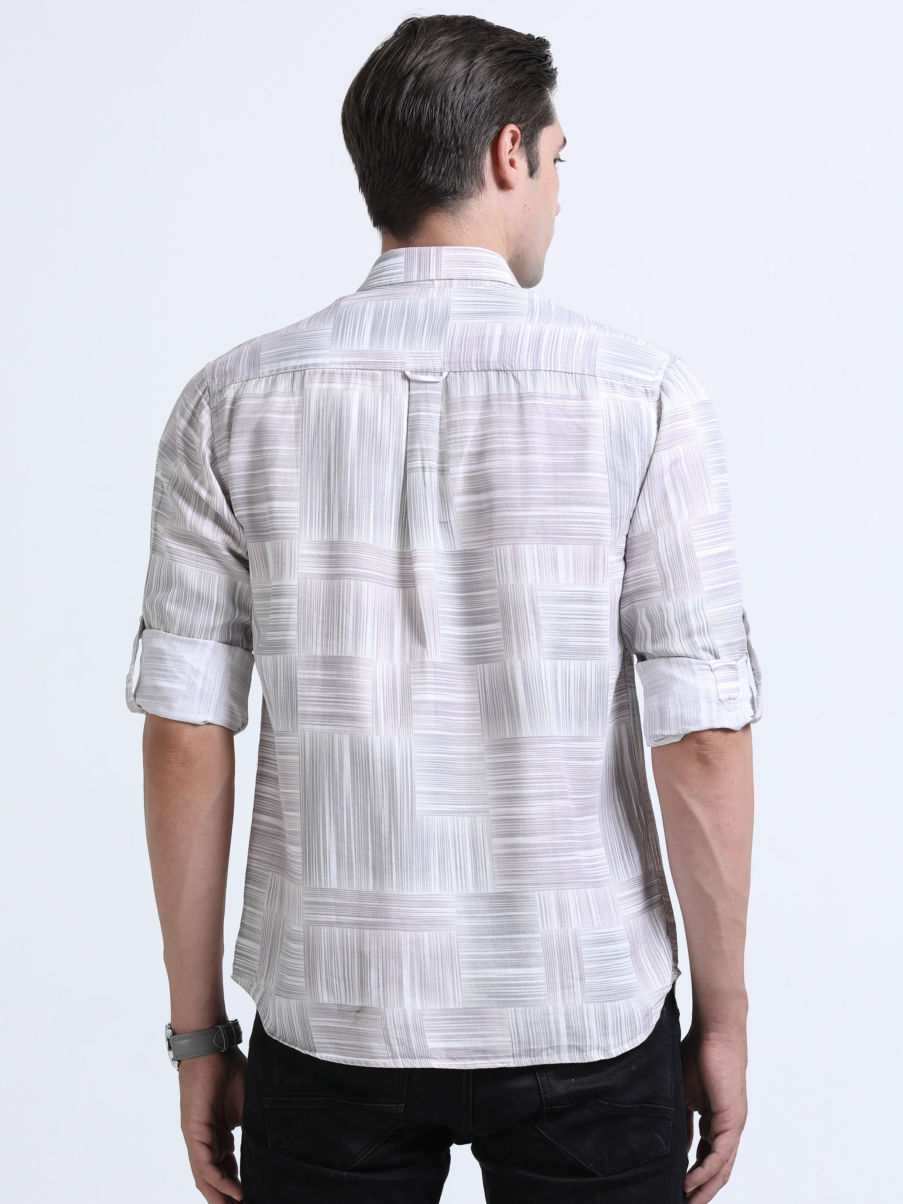 Men's Brown Slim Fit Twill Printed Full Sleeve Casual Shirt