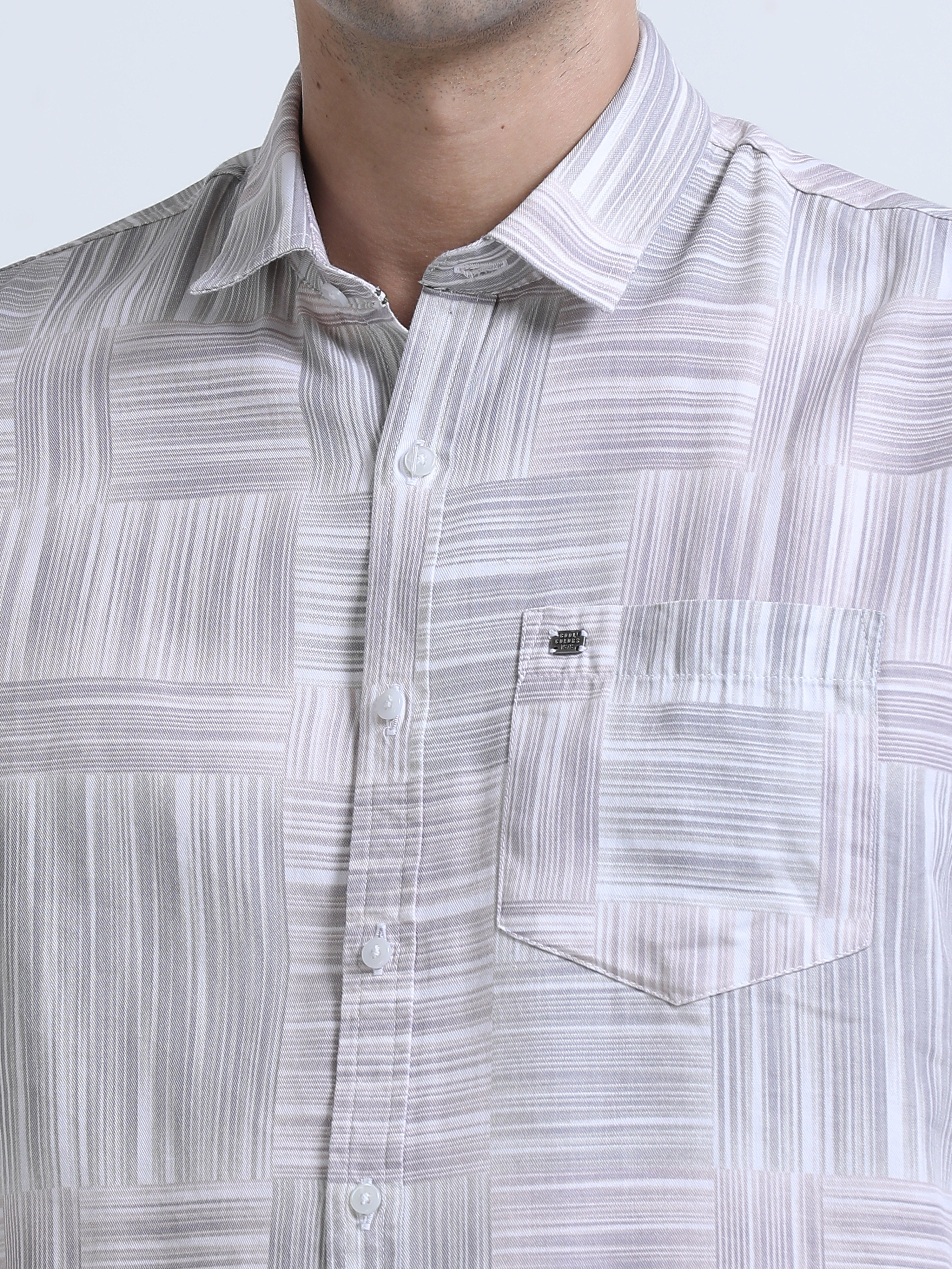 Men's Brown Slim Fit Twill Printed Full Sleeve Casual Shirt