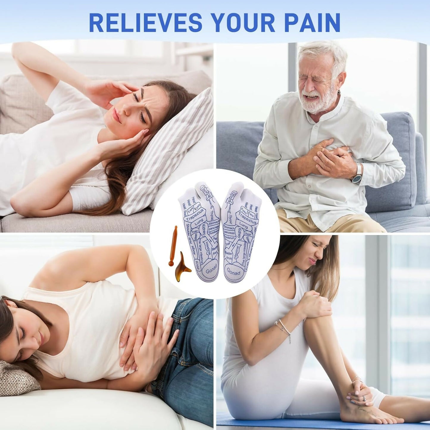 Foot Reflexology Socks with Massage Tool Acupressure Therapy Set for Pain Relief, Stress Reduction & Wellness Acupuncture Point Massage Socks for Relaxation & Health Care