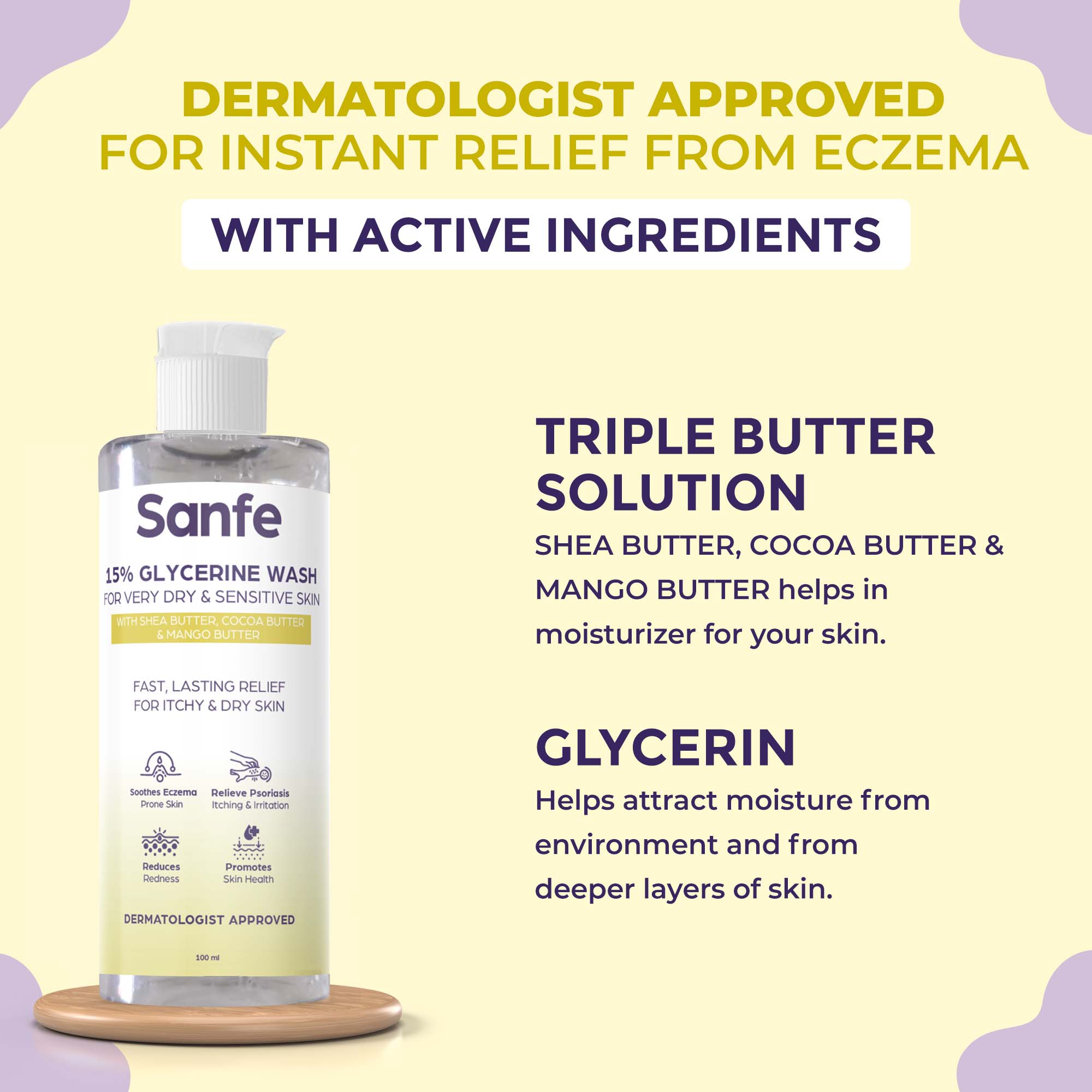 Sanfe Eczema Relief Wash For very very dry skin for Soothes Eczema, Relieve Irritation & Itching, Reduces Redness | Rapid Relief Formula - 100ml