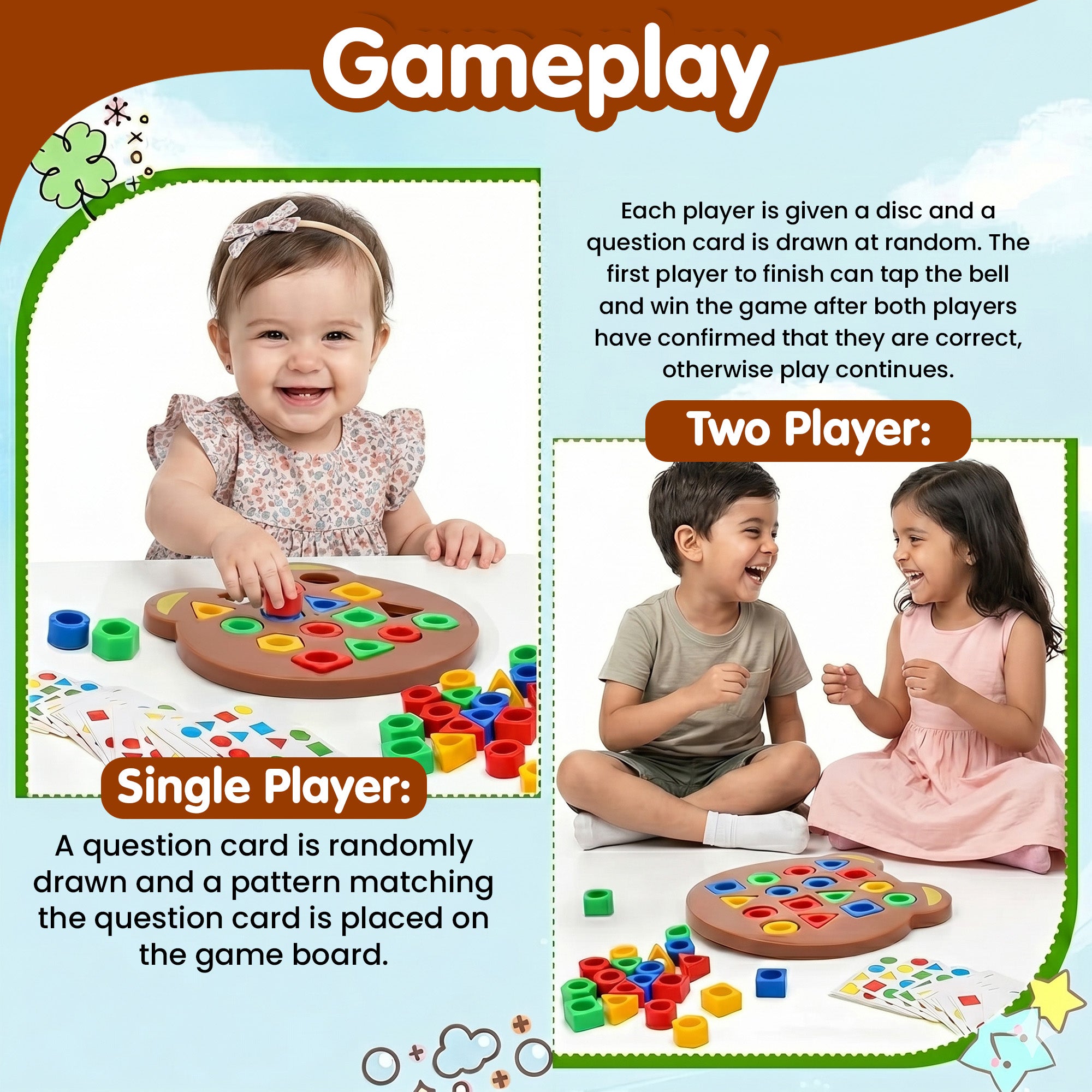 Kidology Geometric Shape and Color Matching Puzzle Board Game with Bell for Kids 3+ Years | Sensory Educational, Fun and Learning Toy for Children | Ideal for Gifting, Multicolor