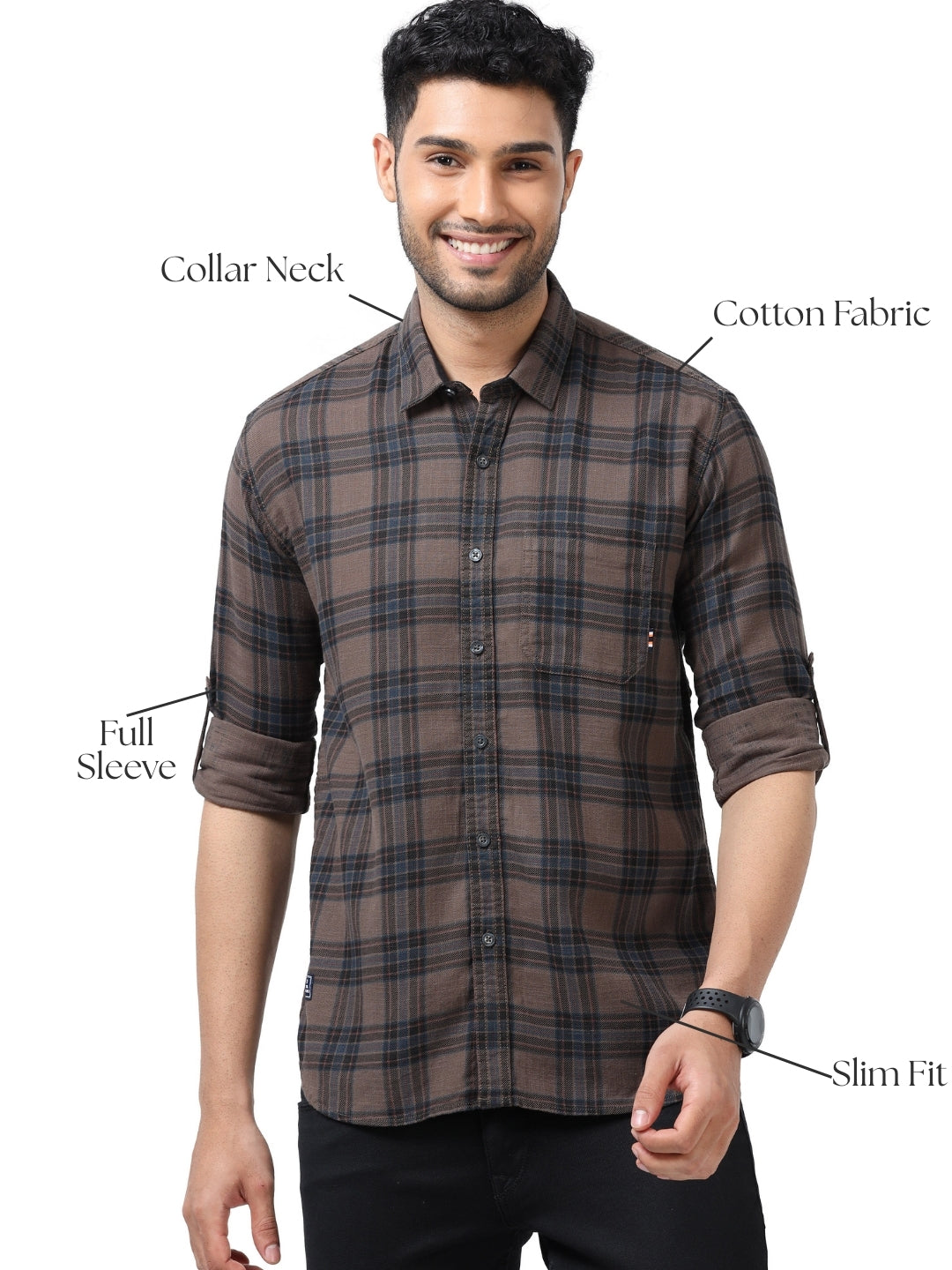 Men Brown Slim Fit Checks Full Sleeve Casual Shirt Cool Colors