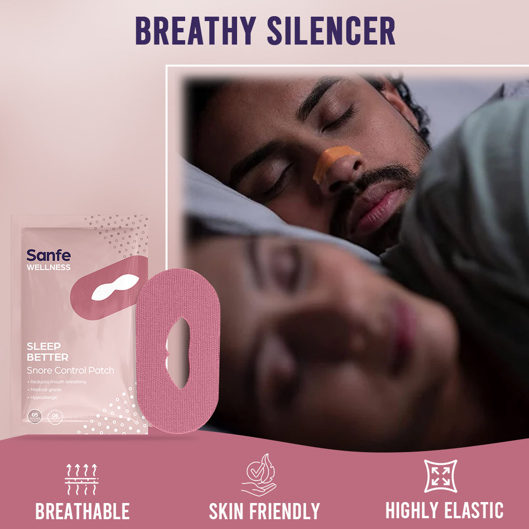 Sanfe Snore Control Patch Sleep Better Reduces mouth breathing, medical grade, hypoallergic No side effects Release upto 8 hours 5 Patches, For men & women