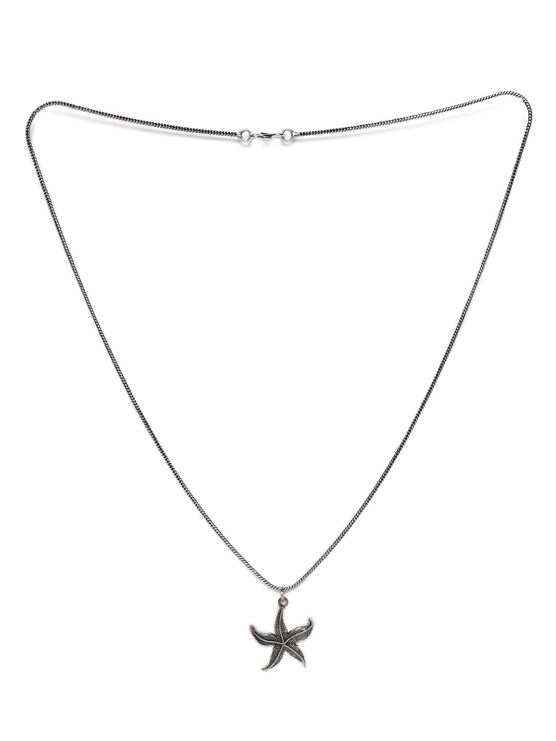 Set Of 2 Star & Geometrical Shape Oxidised Silver-Toned Textured Necklace