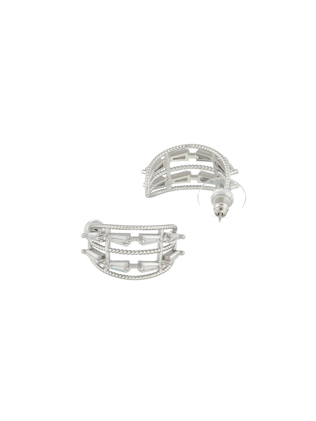 Silver-Plated Circular Half Hoop Earrings