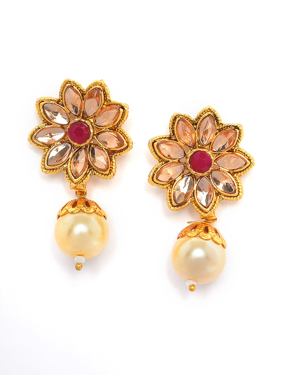 Gold-Toned & Mahroon Fish Studded & Beaded Jewellery Set
