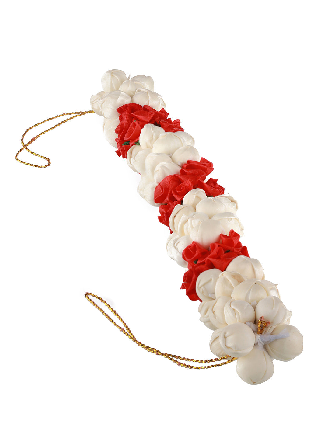 Women Red Rose & White Mogra Artificial Flower Gajra Floral Hair Bun