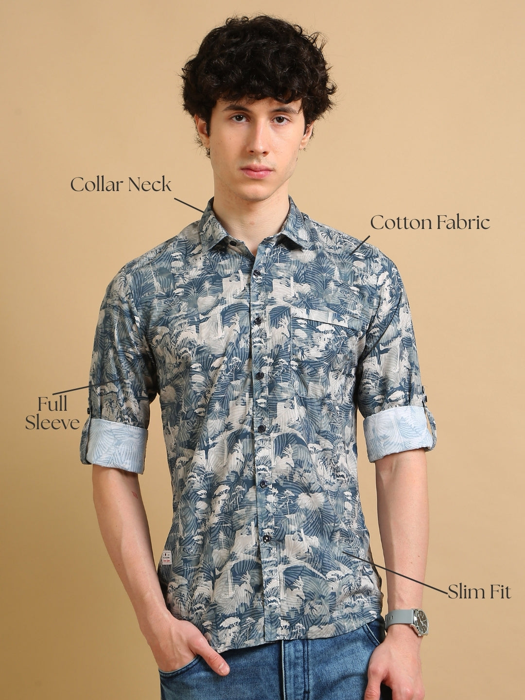 Men Blue Slim Fit Printed Full Sleeve Casual Shirt Cool Colors