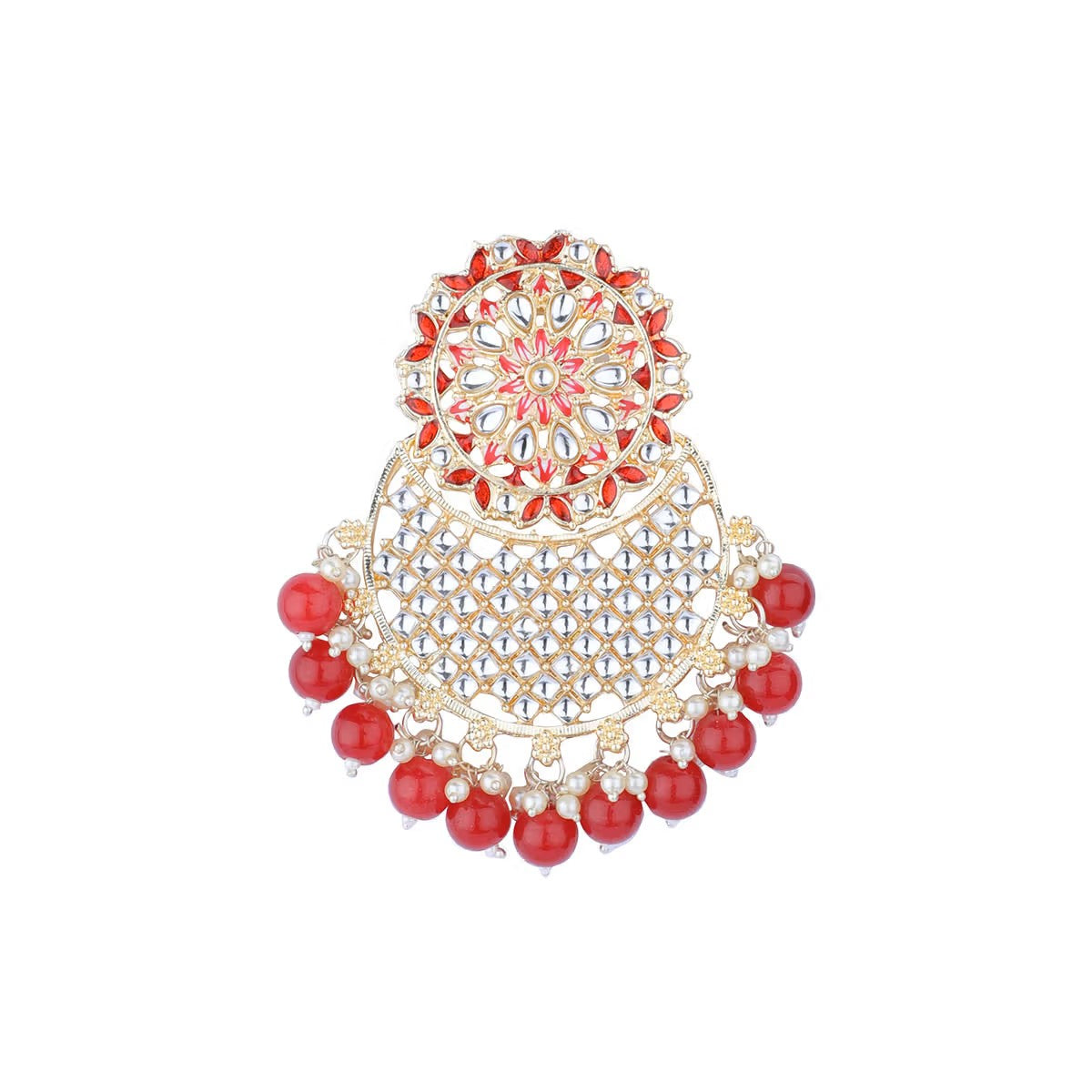 Jazz And Sizzle Red & Gold Plated Floral Shaped Drop Earrings
