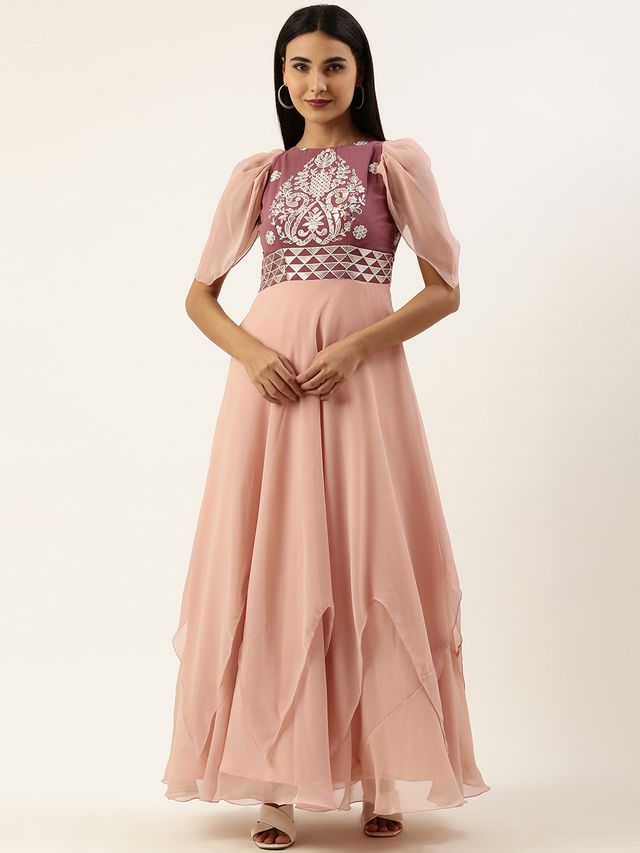 Bollywood Vogue Ready To Wear Mauve Georgette Embroidered Pink Gown