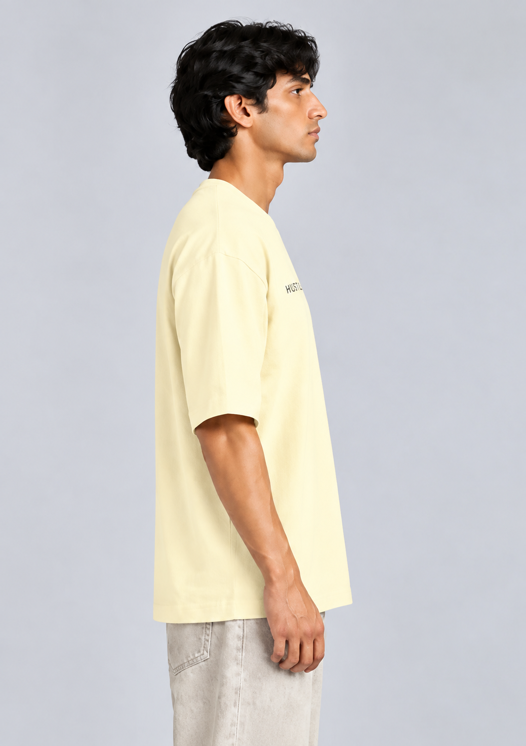 HUSTLE Men's Crew Neck Oversized Tees - Cream