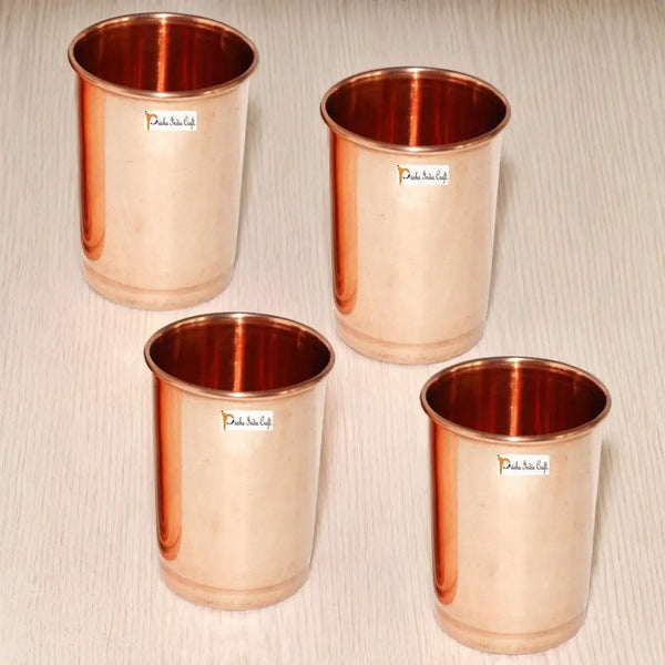 Pure copper glass tumbler (set of 4x300ml) | PRISHA INDIA CRAFT Prisha India Craft