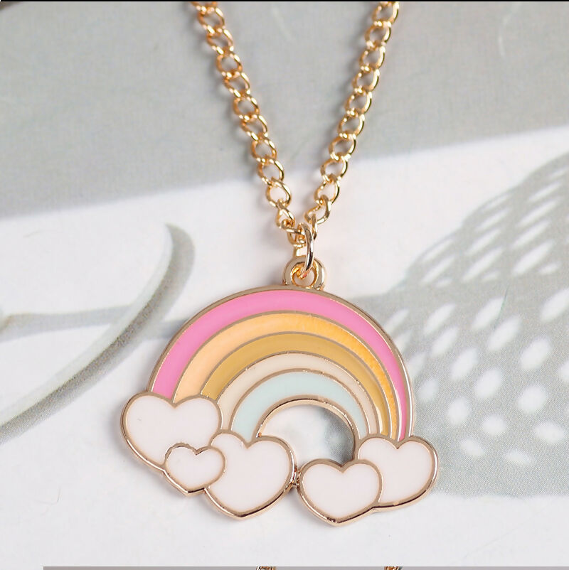 Set of 2 Rainbow & Geometric Triangle Pendant Necklaces for Women & Girls