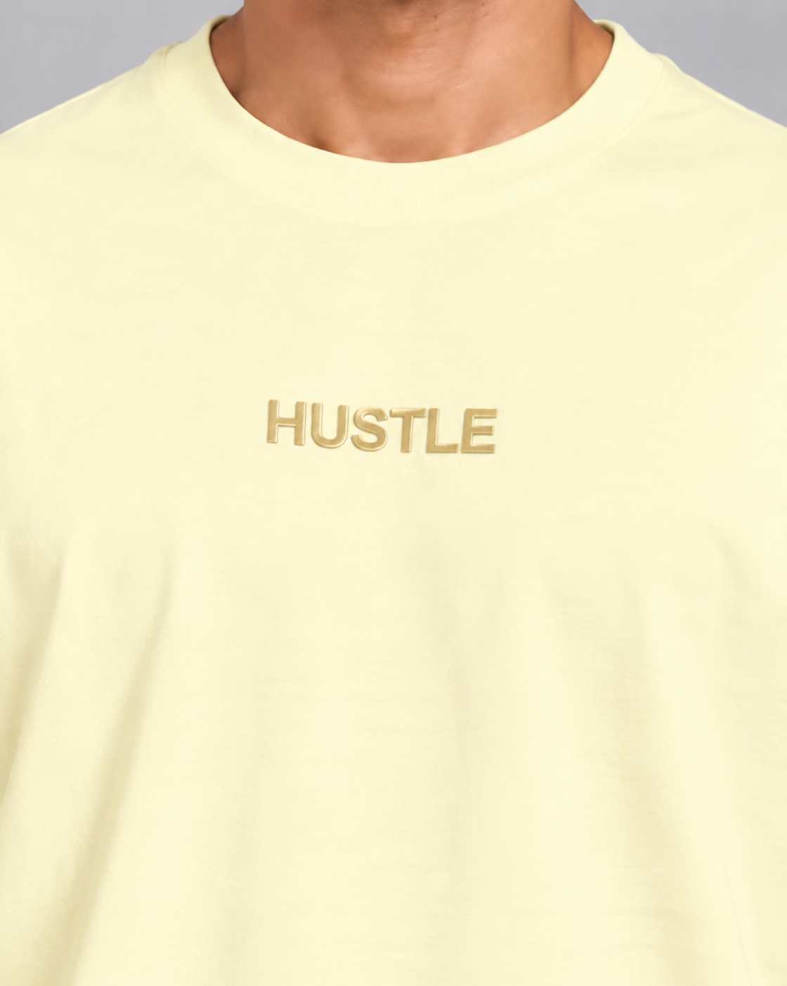 HUSTLE Essentials Men's Oversized T-Shirt | Off White | Embroidered Logo