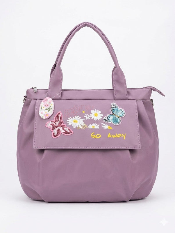 Buddy Cares Women Floral & Butterfly Embroidered Shoulder Bag | Adjustable Crossbody Strap – Purple – Buddy Cares