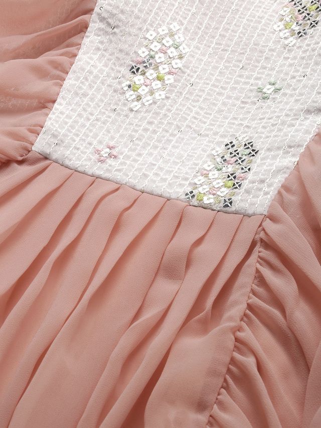 Bollywood Vogue Ready To Wear Pink N White Chinon Ruffles Gown