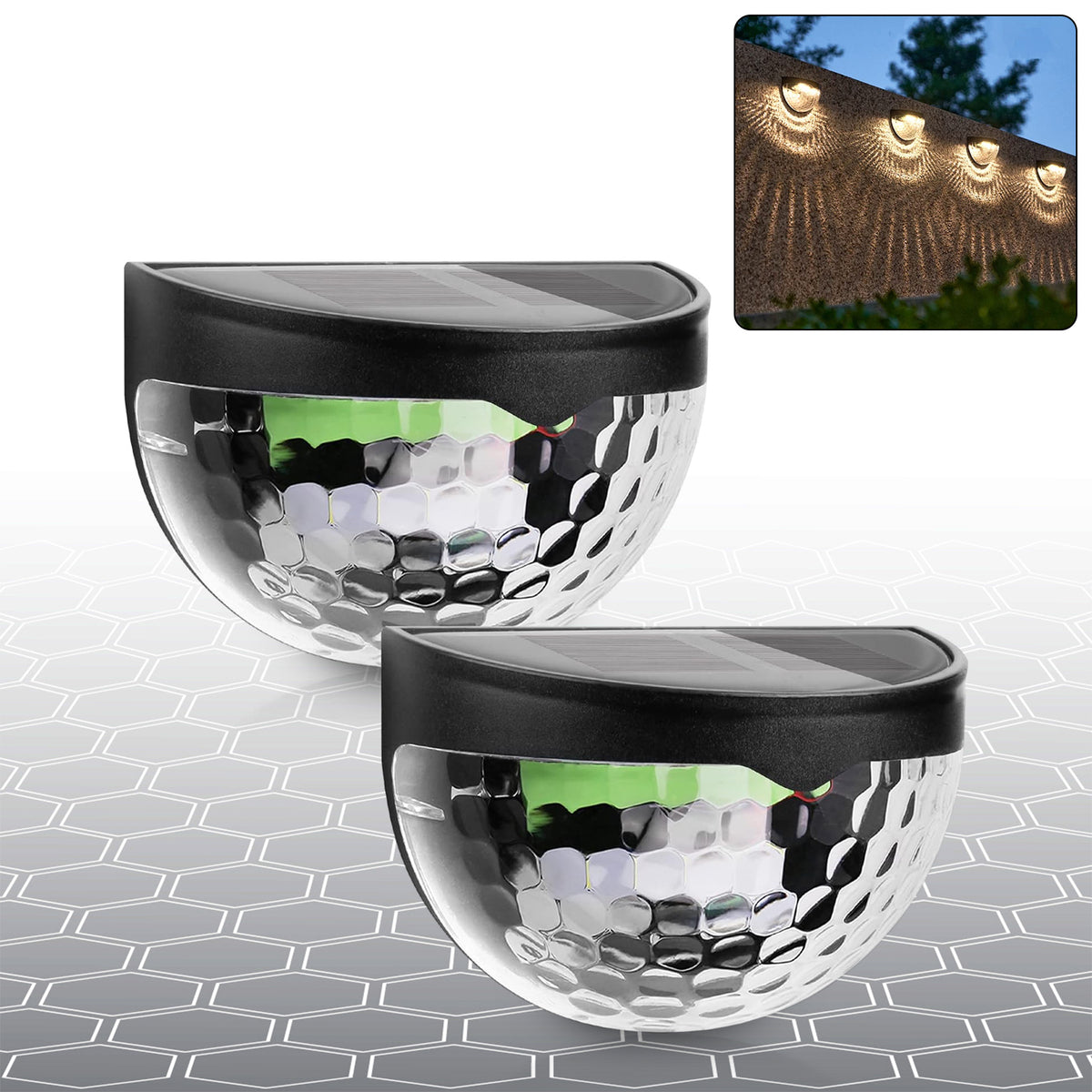 6 Led Solar Powered Wall Mount Fence Light With Honeycomb Shade Design (2 Pc Set)