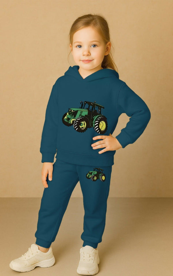 Girls' Premium Blue Cotton Blend Tracksuit Set – Fun Graphic Print Hoodie & Joggers (Ages 0 Months to 7 Years) Luck Fashion