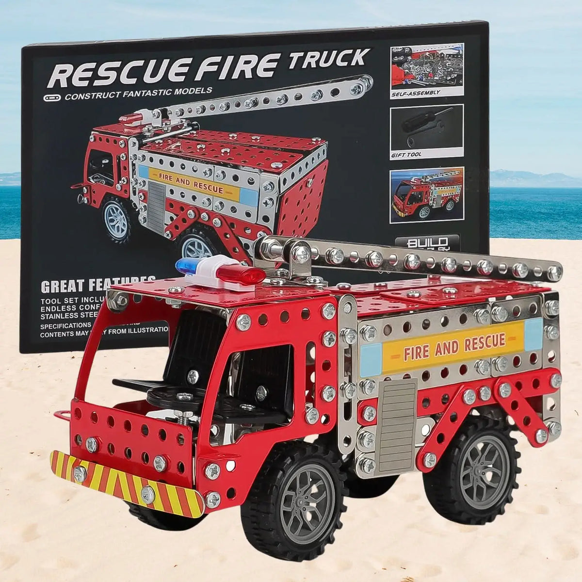 DIY Metal Fire Truck Building Blocks Set for Kids – 292 Pcs with Tools HP DD