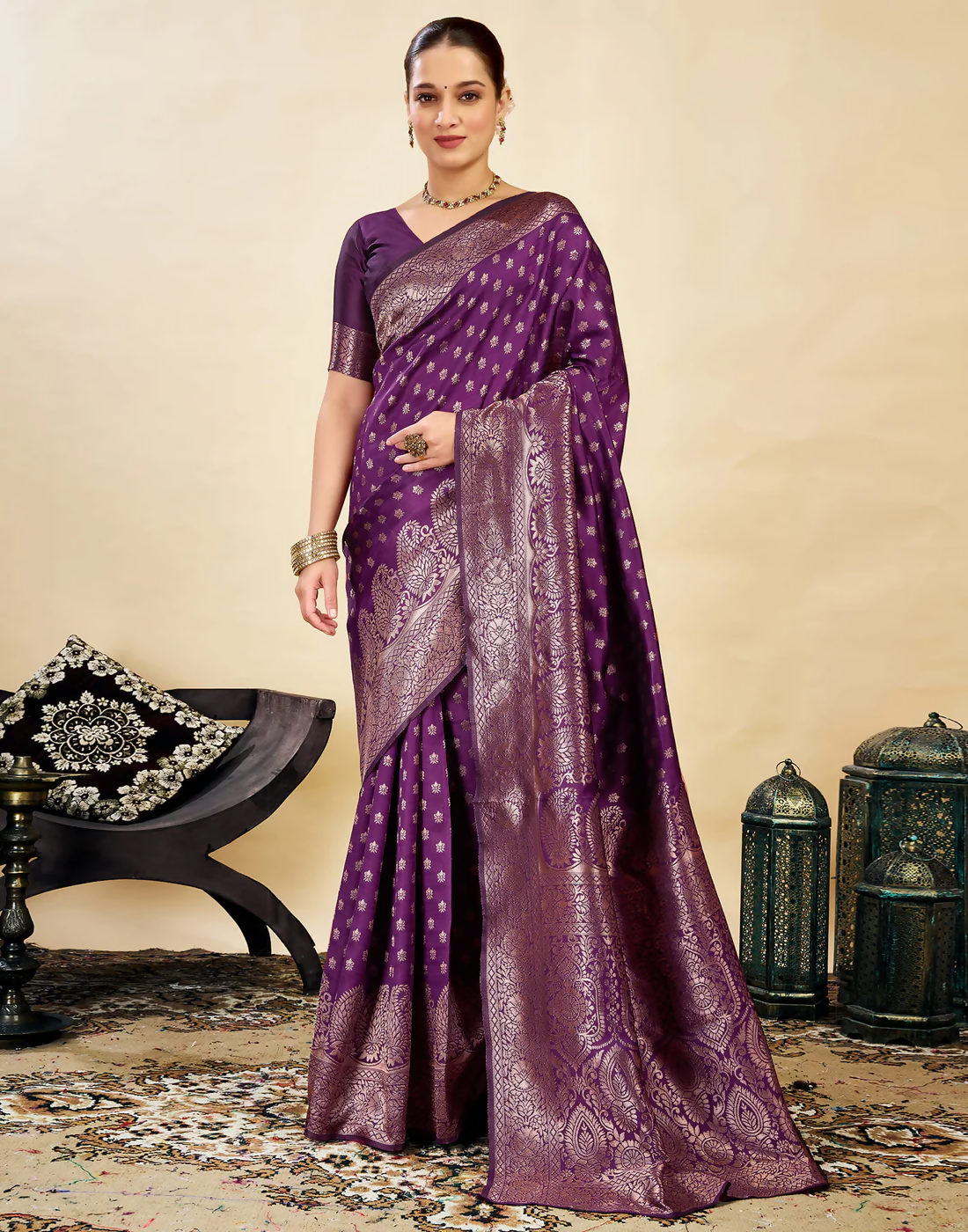 Elegant Banarasi Silk Blend Saree with Woven Design and Unstitched Blouse
