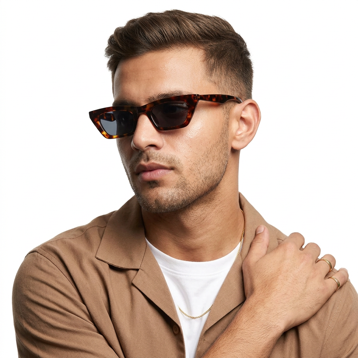 Eyejack Demi Brown Cateye Sunglasses for Men and Women - Style 1232 - worn by a male model (image 3)