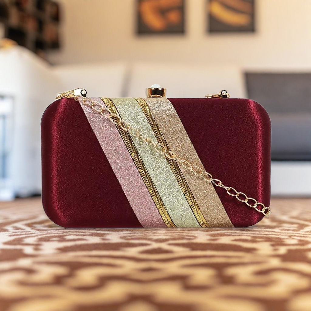 Women Solid Quilted Box Clutch (Maroon)
