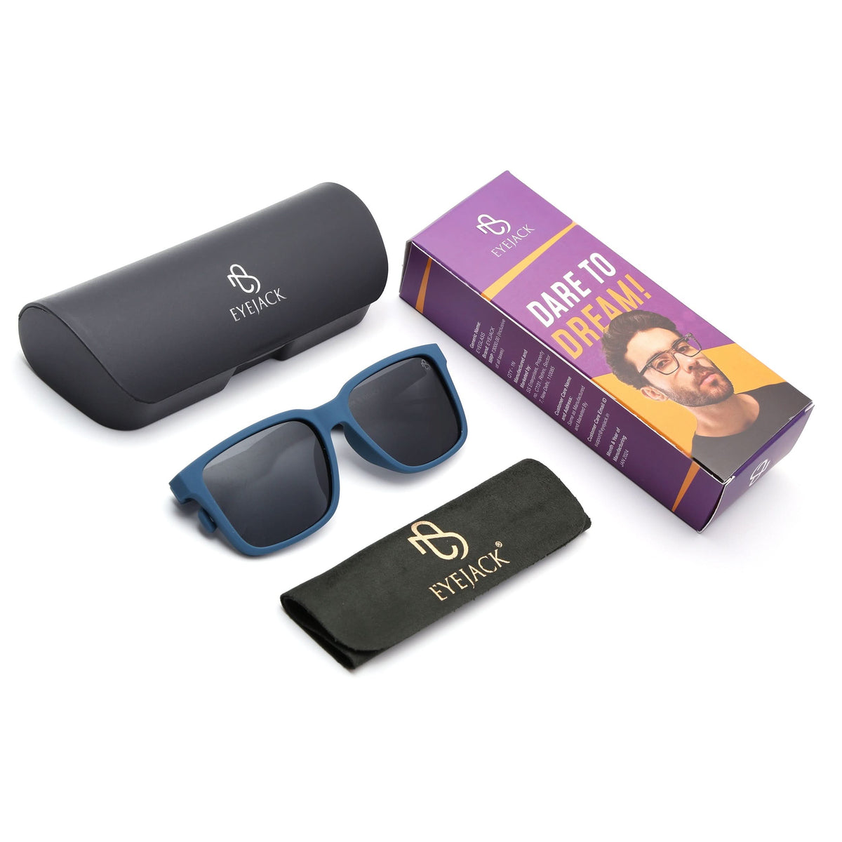Eyejack Blue Wayfarer Sunglasses for Men and Women - Style 1241 - detail view