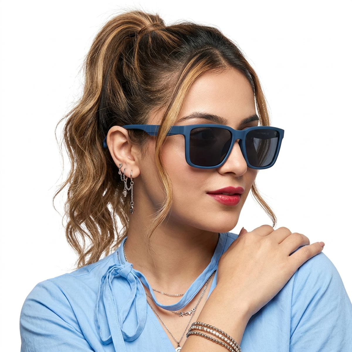 Eyejack Blue Wayfarer Sunglasses for Men and Women - Style 1241 - worn by a male model (image 3)