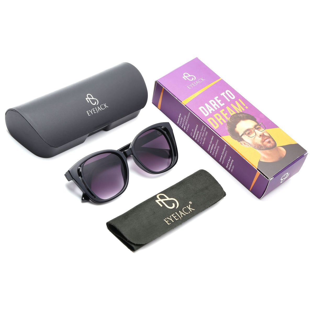 Eyejack Shine Black Round Sunglasses for Men and Women - Style 1218 - detail view