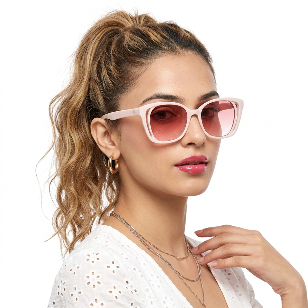 Eyejack Light Pink Round Sunglasses for Men and Women - worn by a male model (image 1)