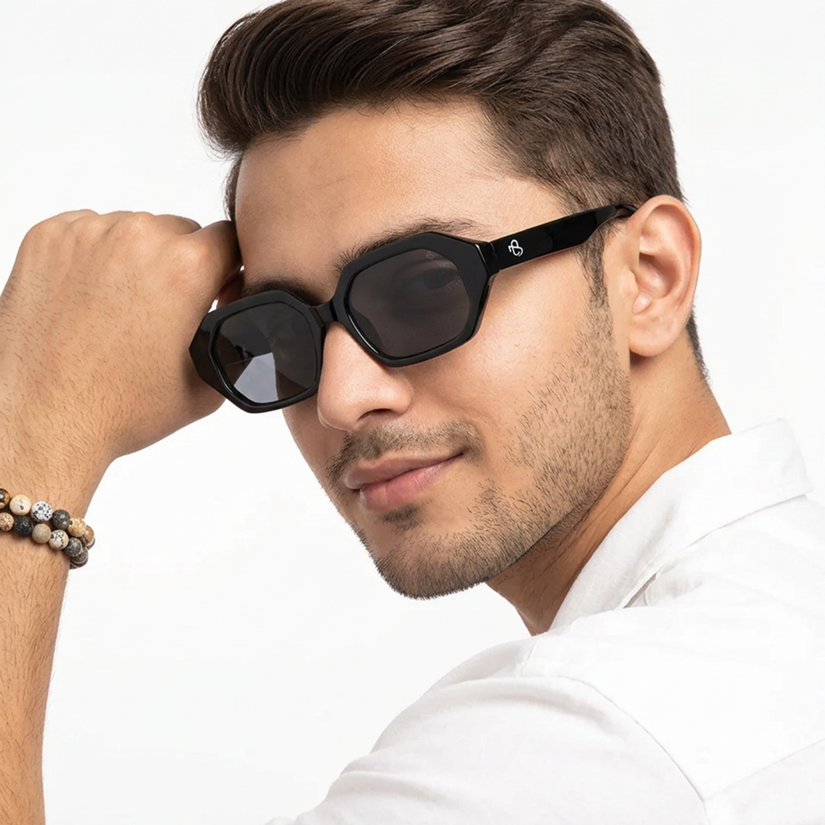 Eyejack Black Square Sunglasses for Men and Women - Style 1254 - worn by a male model (image 1)
