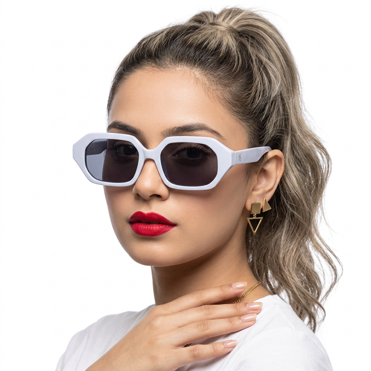 Eyejack White Square Sunglasses for Men and Women - worn by a male model (image 3)