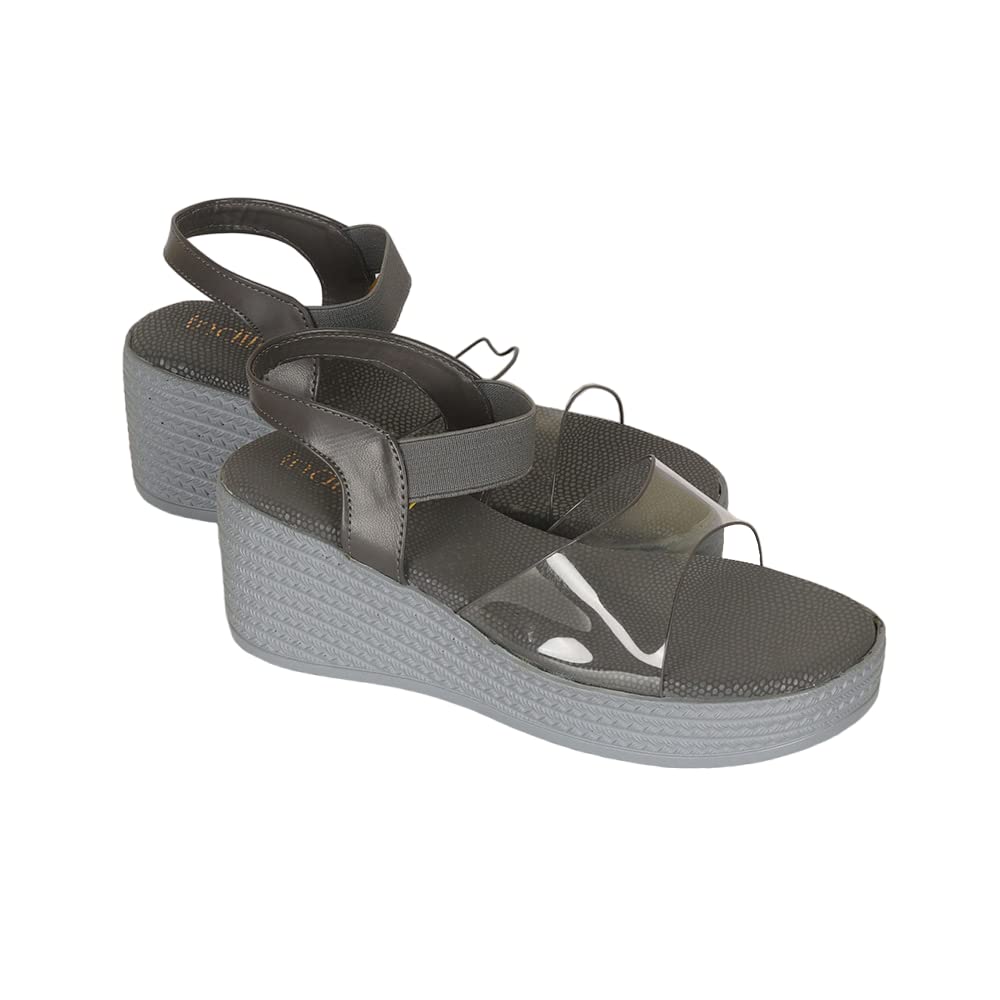 Indifeet Comfortable Platform Wedge Sandals - Grey - View 5