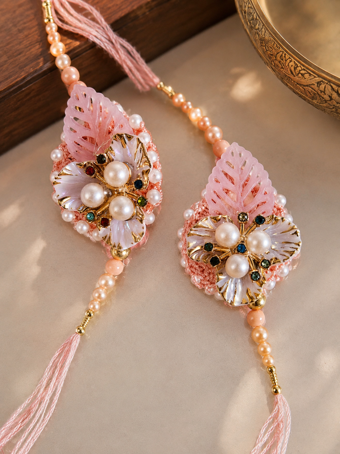Pearl Flower Rakhi for Brother | Designer Floral Raksha Bandhan Rakhi Pack of 1 - Set of 2(Multicolor)