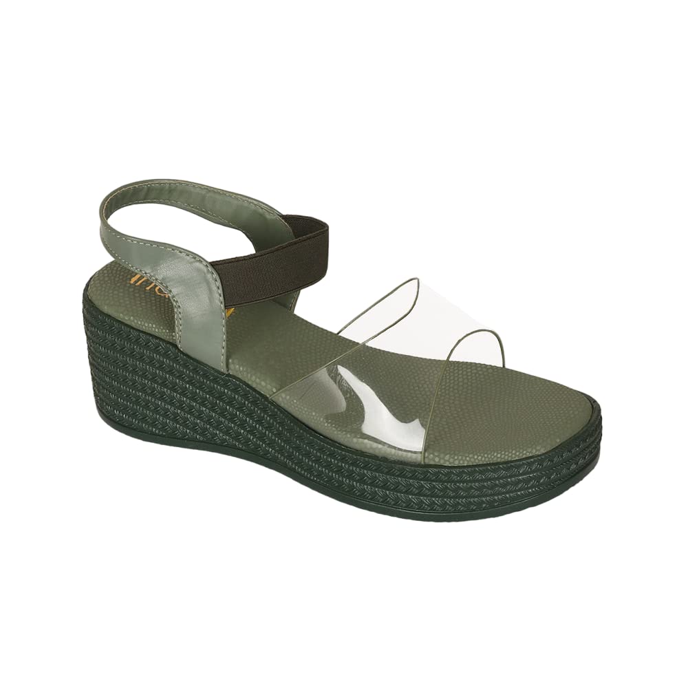 Indifeet Comfortable Platform Wedge Sandals - Green - Size 6