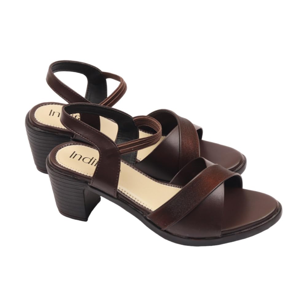 Indifeet Stylish Block Heel Party Wear Sandals - Brown - View 5
