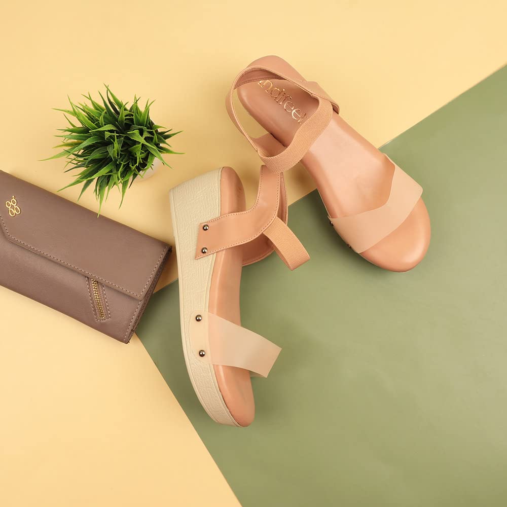 Indifeet Ankle Strap Platform Wedge Heel Sandals - Peach - View 2