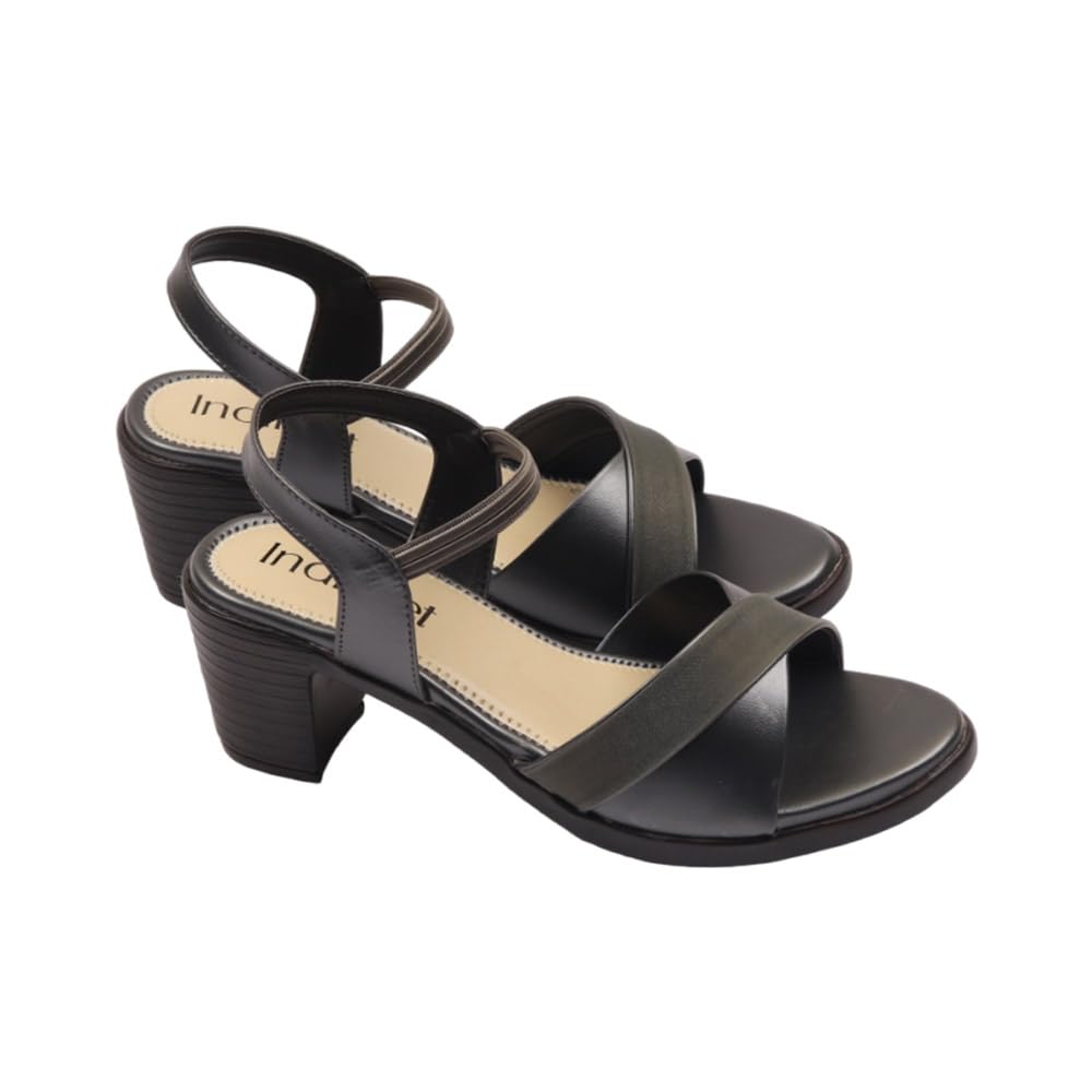 Indifeet Stylish Block Heel Party Wear Sandals - Grey - View 5