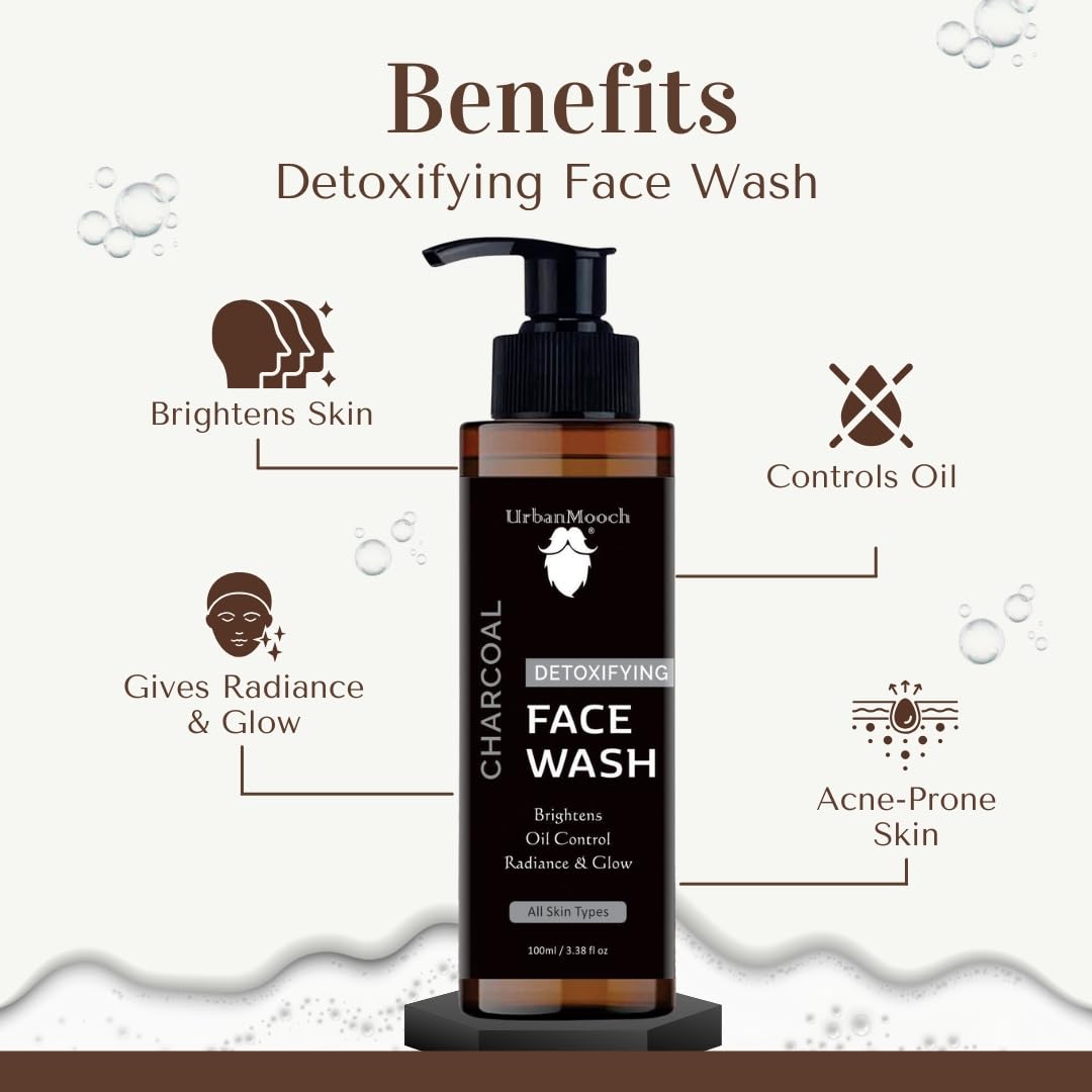 UrbanMooch Activated Charcoal Face Wash for Men – Deep Cleansing Daily Cleanser with Aloe Vera & Niacinamide | Removes Blackheads, Oil & Impurities | Brightening & Refreshing Skin – 100 ml Lohiya Retails