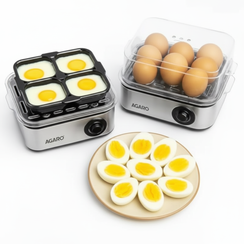 AGARO Stainless Steel Egg Boiler with 8 Egg Capacity with Poaching & Steaming Function (500W) HalfPe - FW -TPT